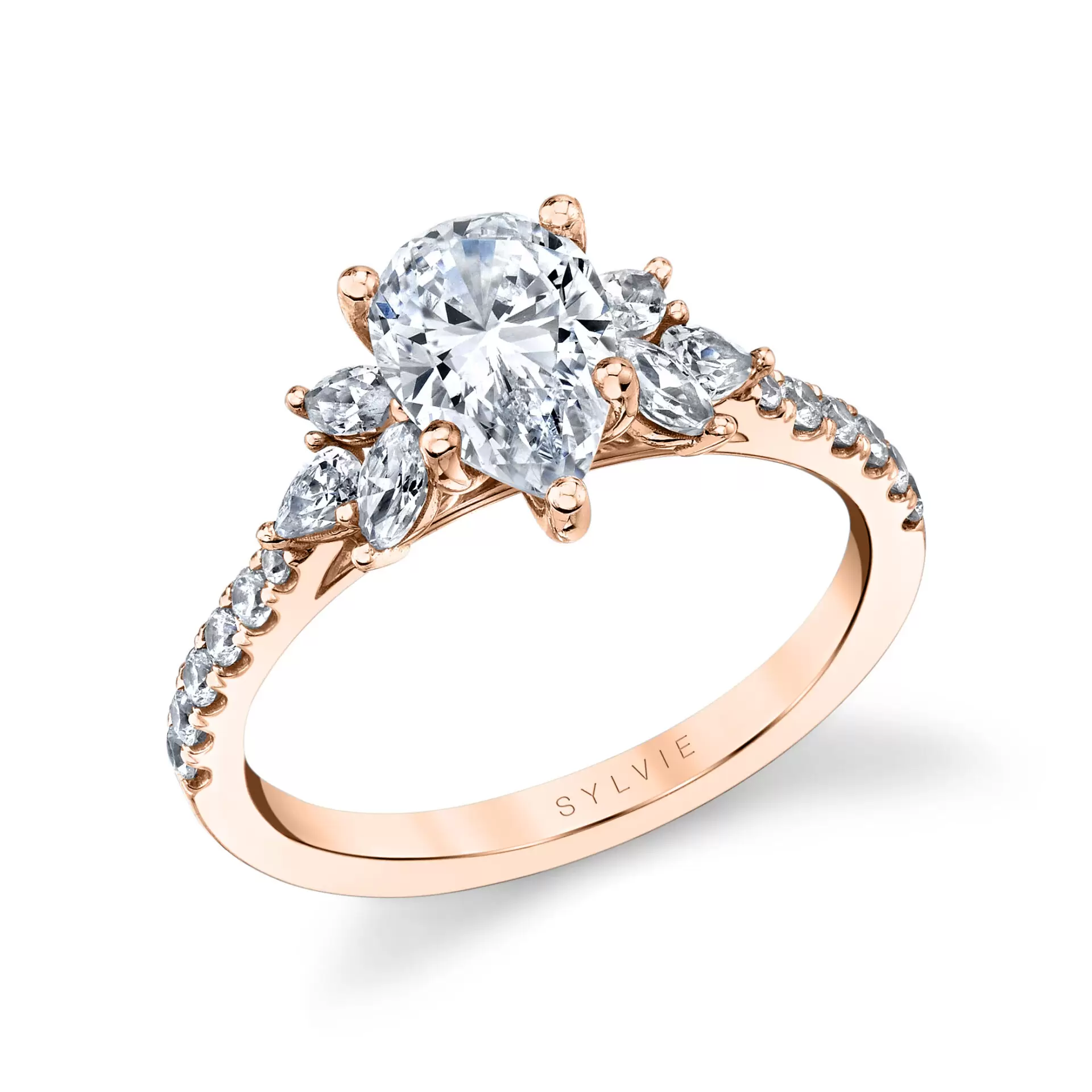 rose gold pear cut classic engagement ring