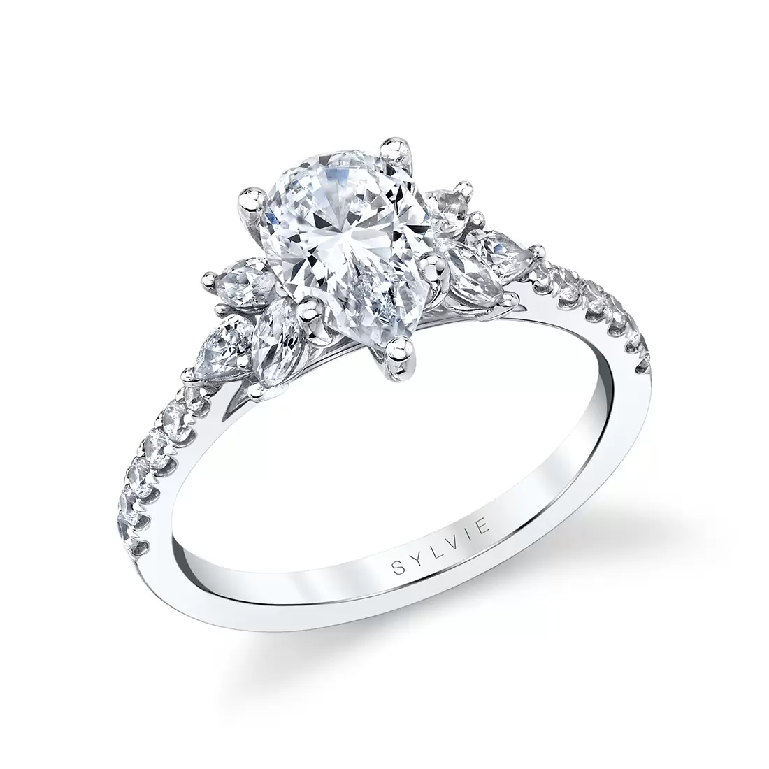 white gold pear cut classic engagement ring