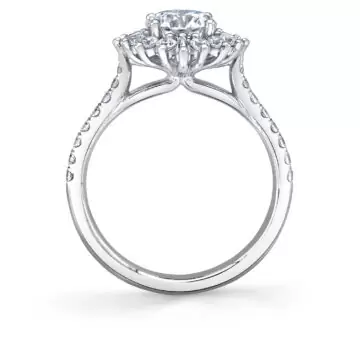 White Gold Round Cut Floral Halo Engagement Ring - Ariana