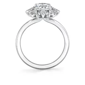 White Gold Tulira Solitaire Floral Halo Engagement Ring - Carissa
