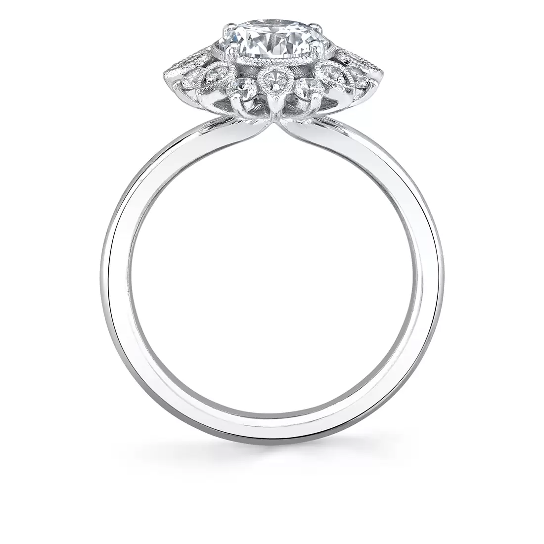 White Gold Tulira Solitaire Floral Halo Engagement Ring - Carissa