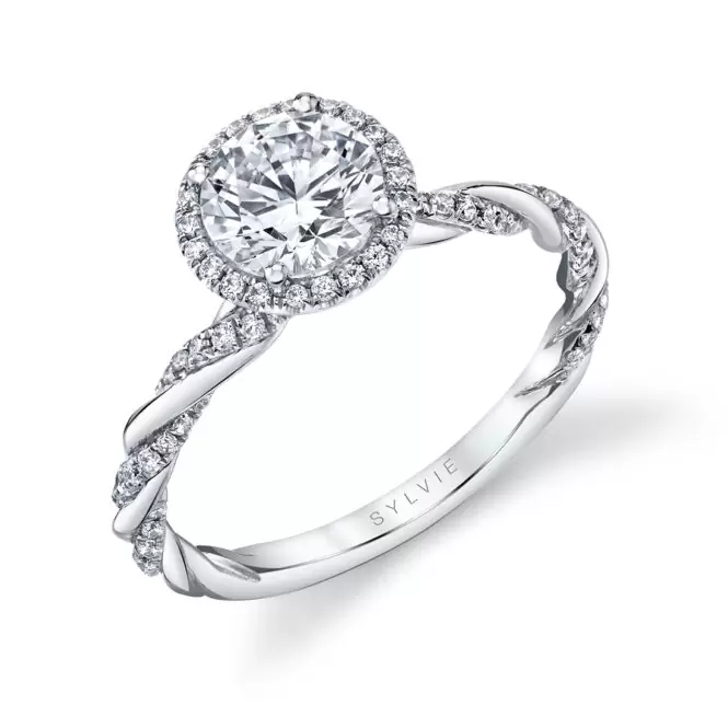 rose gold diamond spiral halo engagement ring