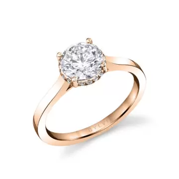 White Gold Round Cut Solitaire Hidden Halo Engagement Ring - Camden