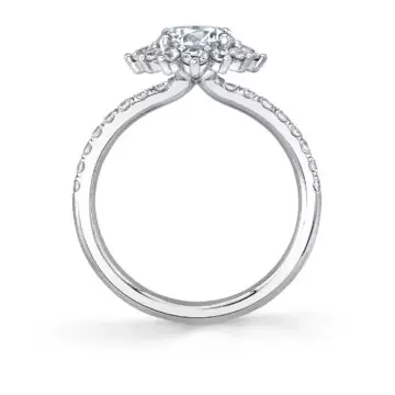 White Gold Round Cut Floral Halo Engagement Ring - Angela