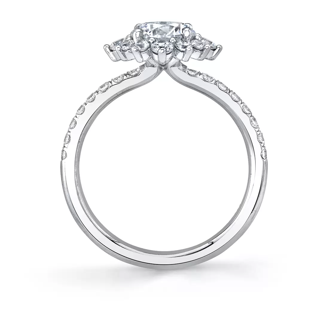 white gold floral halo engagement ring profile view