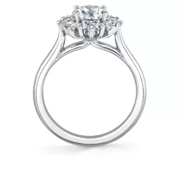 White Gold Round Cut Floral Halo Engagement Ring - Addyson