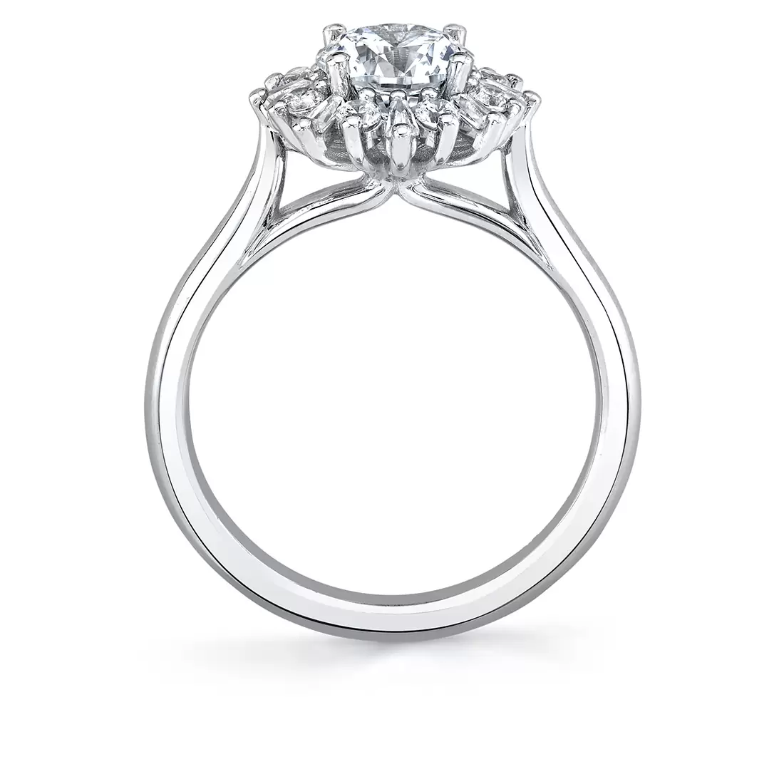 White Gold Round Cut Floral Halo Engagement Ring - Addyson