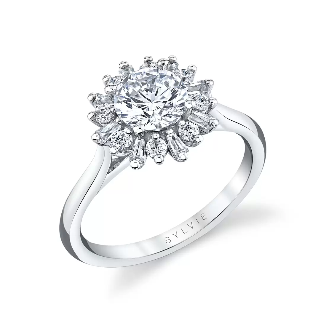 White Gold Round Cut Floral Halo Engagement Ring - Addyson