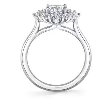 White Gold Round Cut Floral Halo Engagement Ring - Ariah