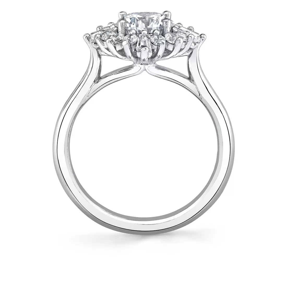 White Gold Round Cut Floral Halo Engagement Ring - Ariah