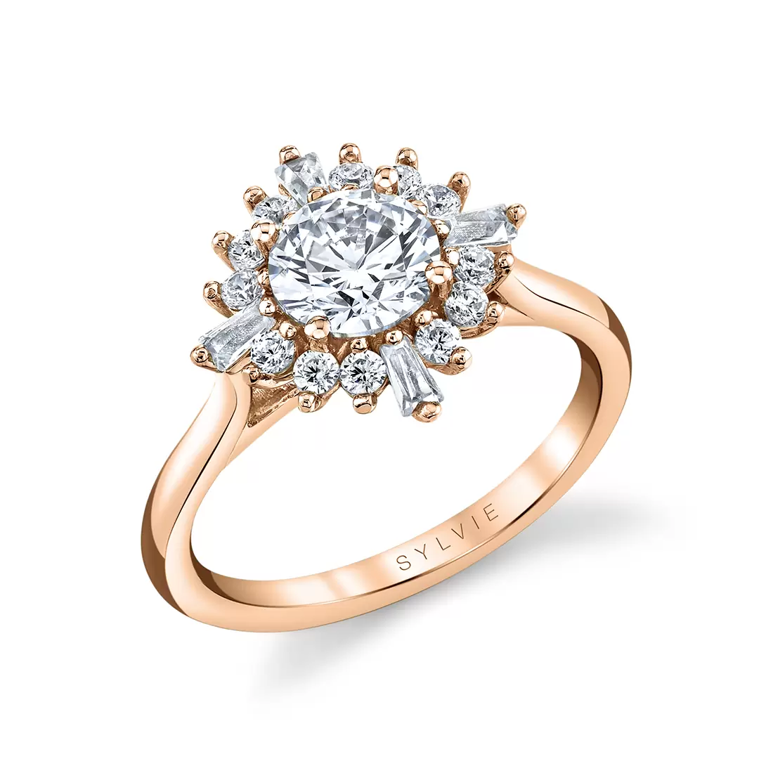 rose gold floral halo engagement ring