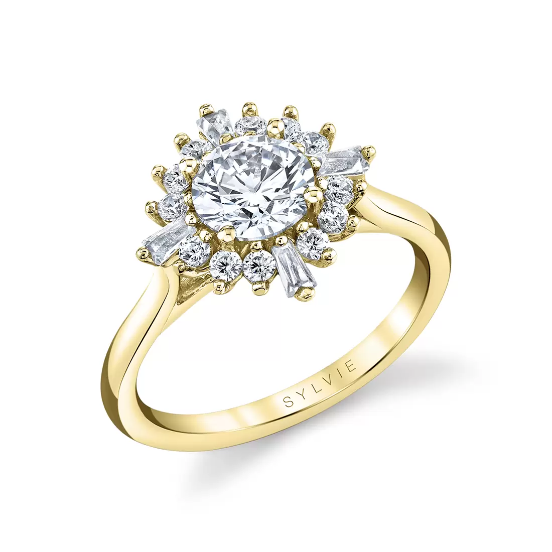 yellow gold floral halo engagement ring