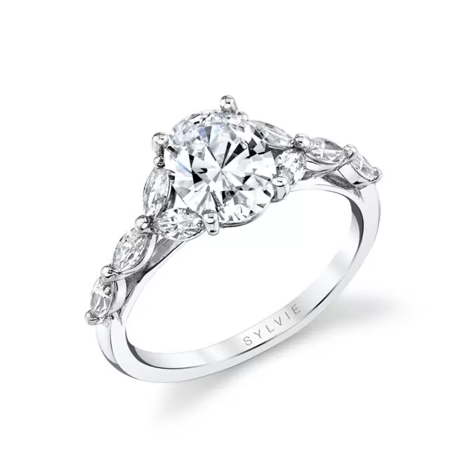 White Gold Oval Cut Multi Marquise Engagement Ring