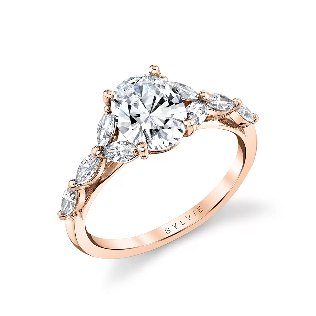 rose gold multi marquise engagement ring