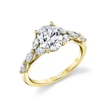 White Gold Oval Cut Multi Marquise Engagement Ring - Berkley