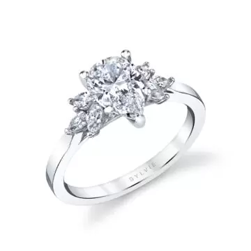 White Gold Pear Cut Multi Side Stone Engagement Ring - Darby