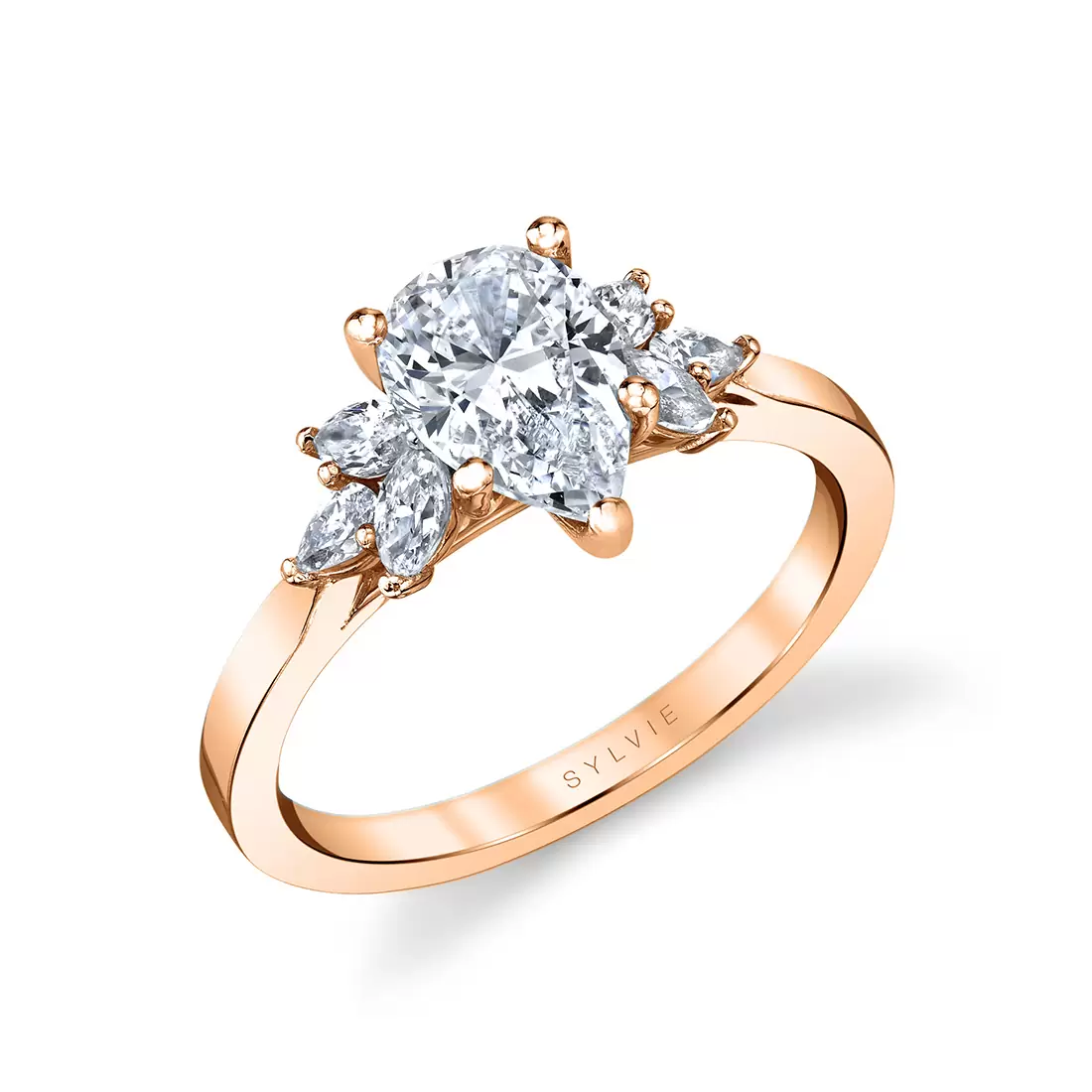 rose gold multi side stone engagement ring