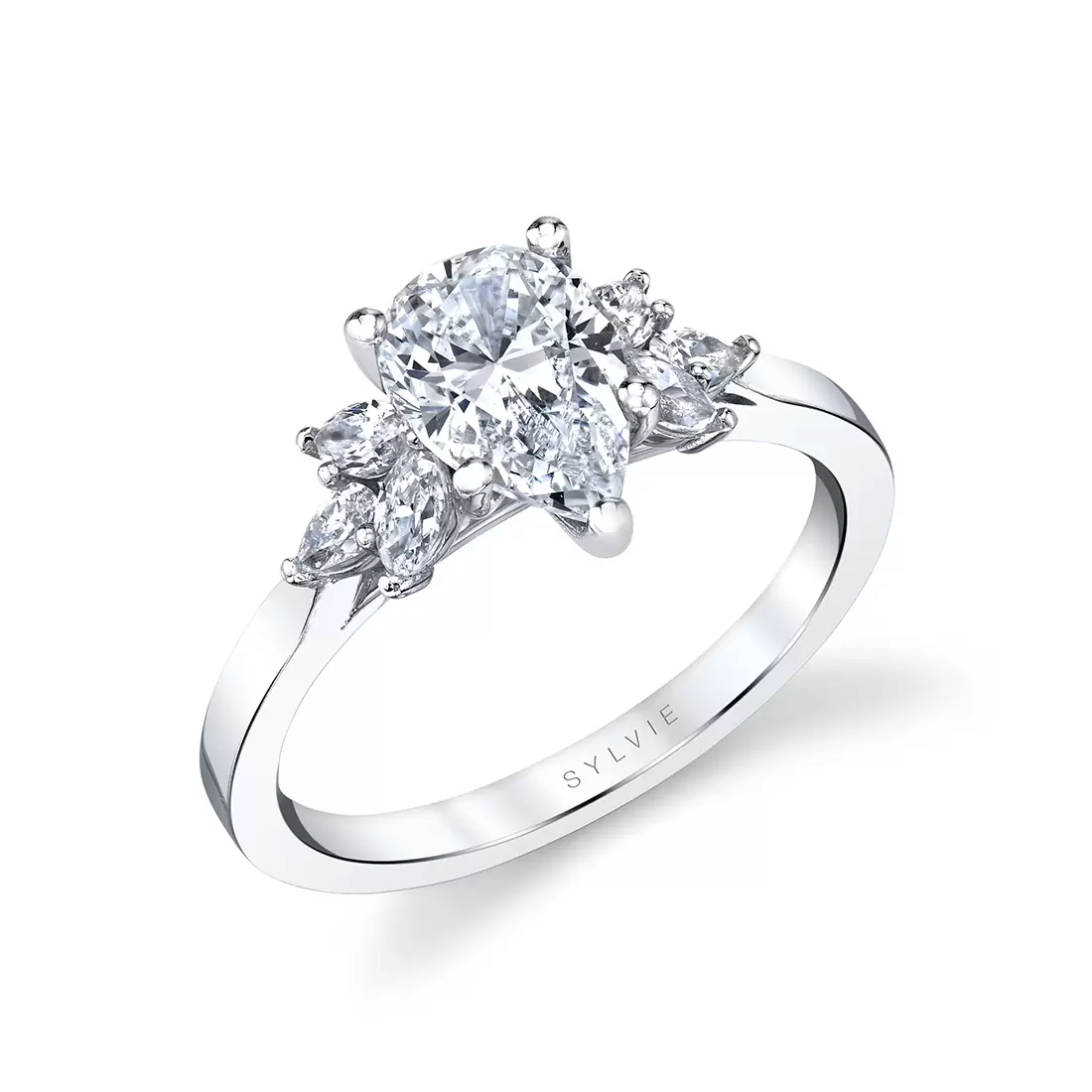 white gold multi side stone engagement ring