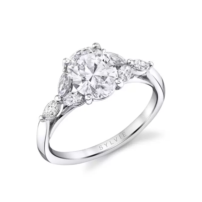 White Gold Oval Cut Multi Marquise Engagement Ring