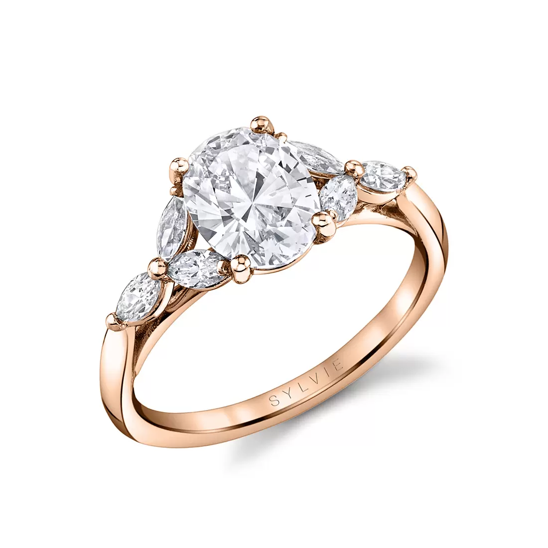 White Gold Oval Cut Multi Marquise Engagement Ring - Dawsyn