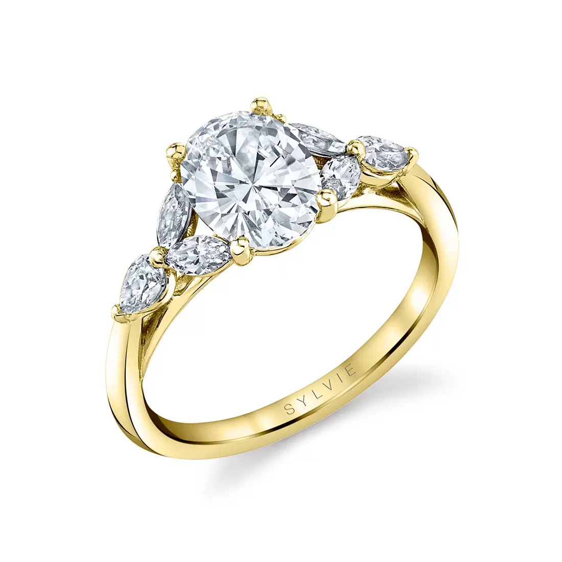 yellow gold multi side stone engagement ring