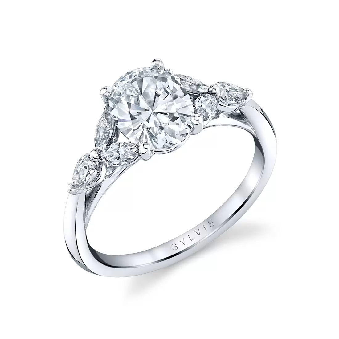 white gold multi side stone engagement ring