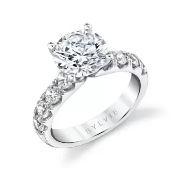 White Gold Round Cut Thick Band Classic Engagement Ring - Dariana