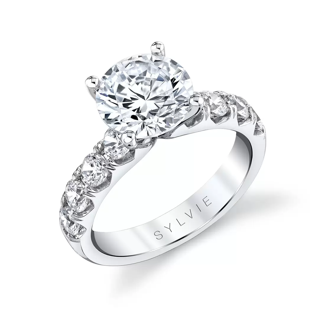 White Gold Round Cut Thick Band Classic Engagement Ring - Dariana