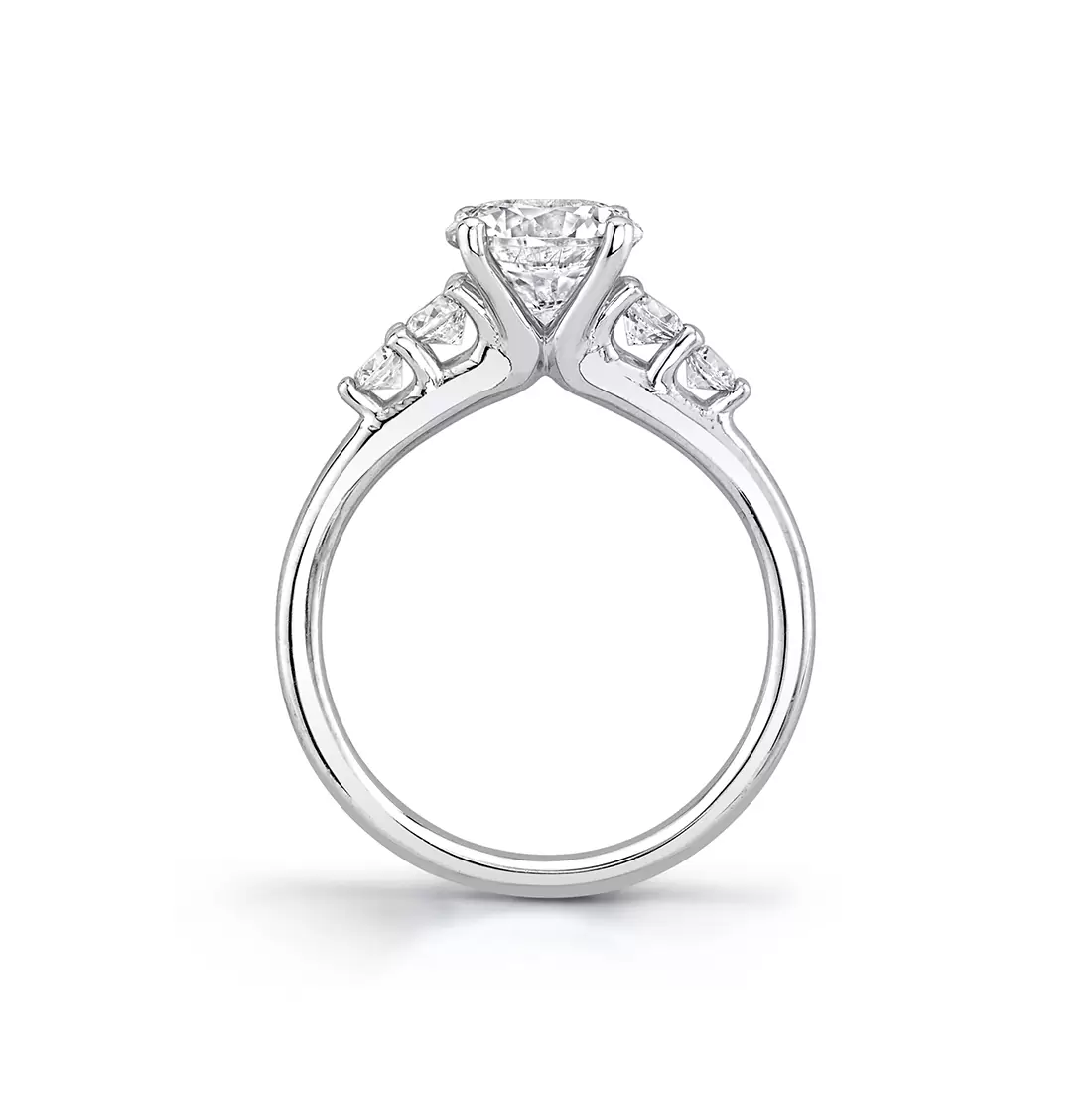 White Gold Round Cut Multi Side Stone Engagement Ring - Daria