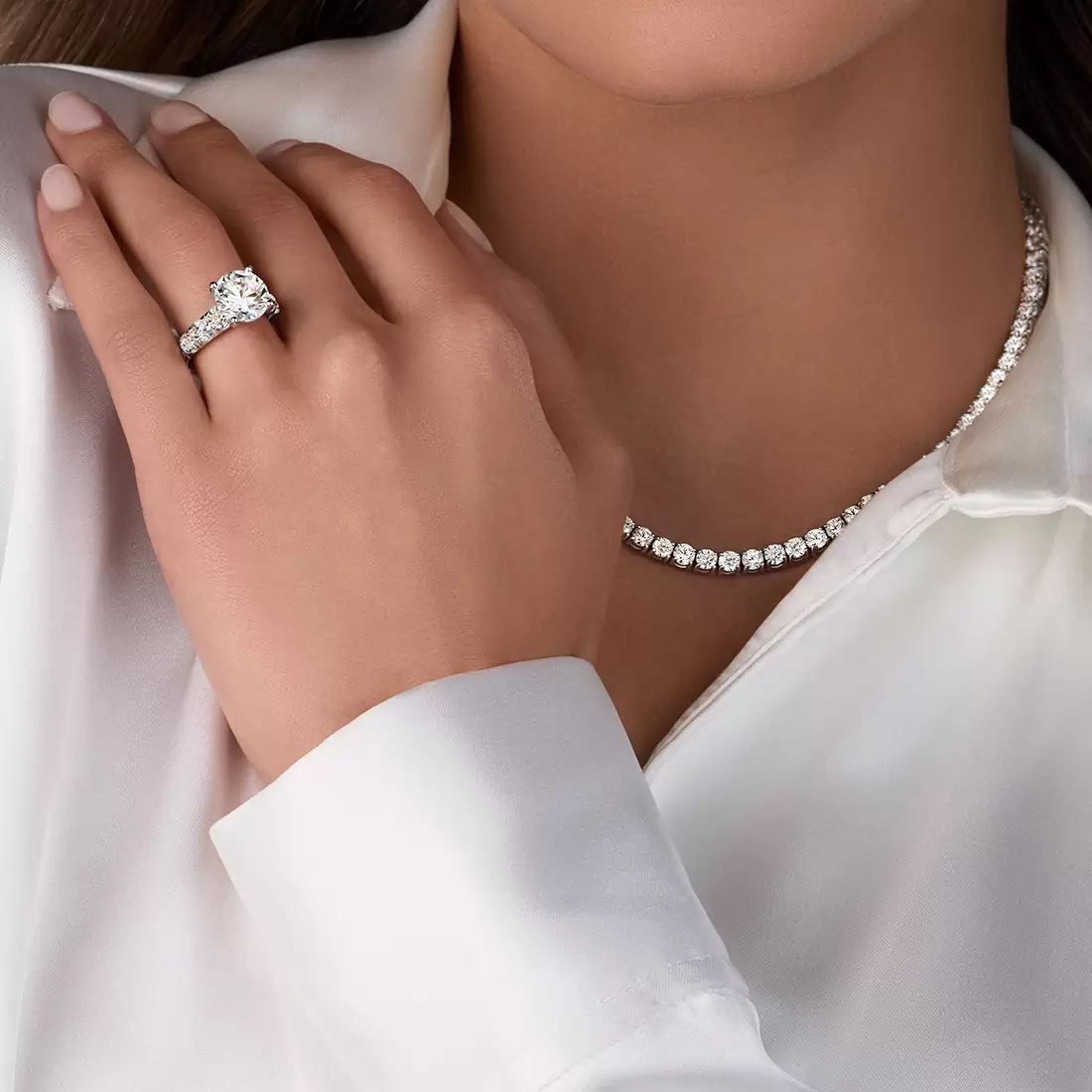 White Gold Round Cut Thick Classic Engagement Ring - Darlene - Lifestyle Image