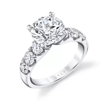White Gold Round Cut Thick Classic Engagement Ring - Davina
