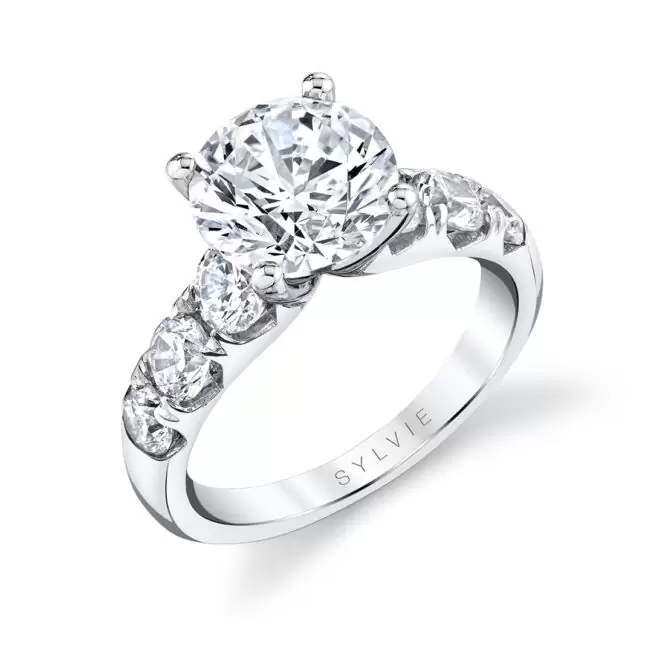 Round Cut White Gold Thick Classic Engagement Ring - Davina