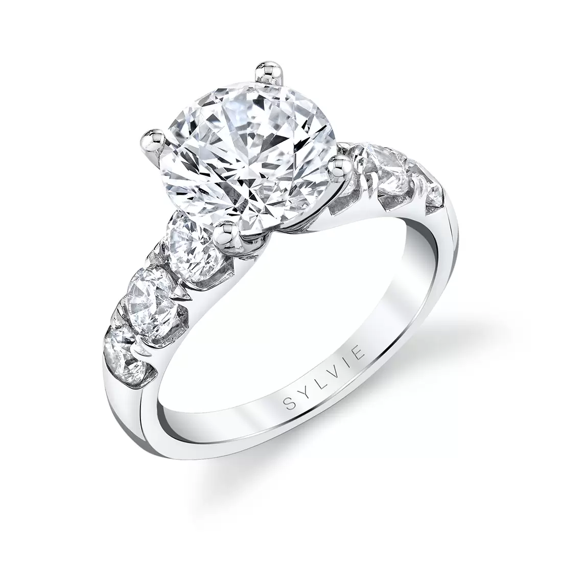 White Gold Round Cut Thick Classic Engagement Ring - Davina
