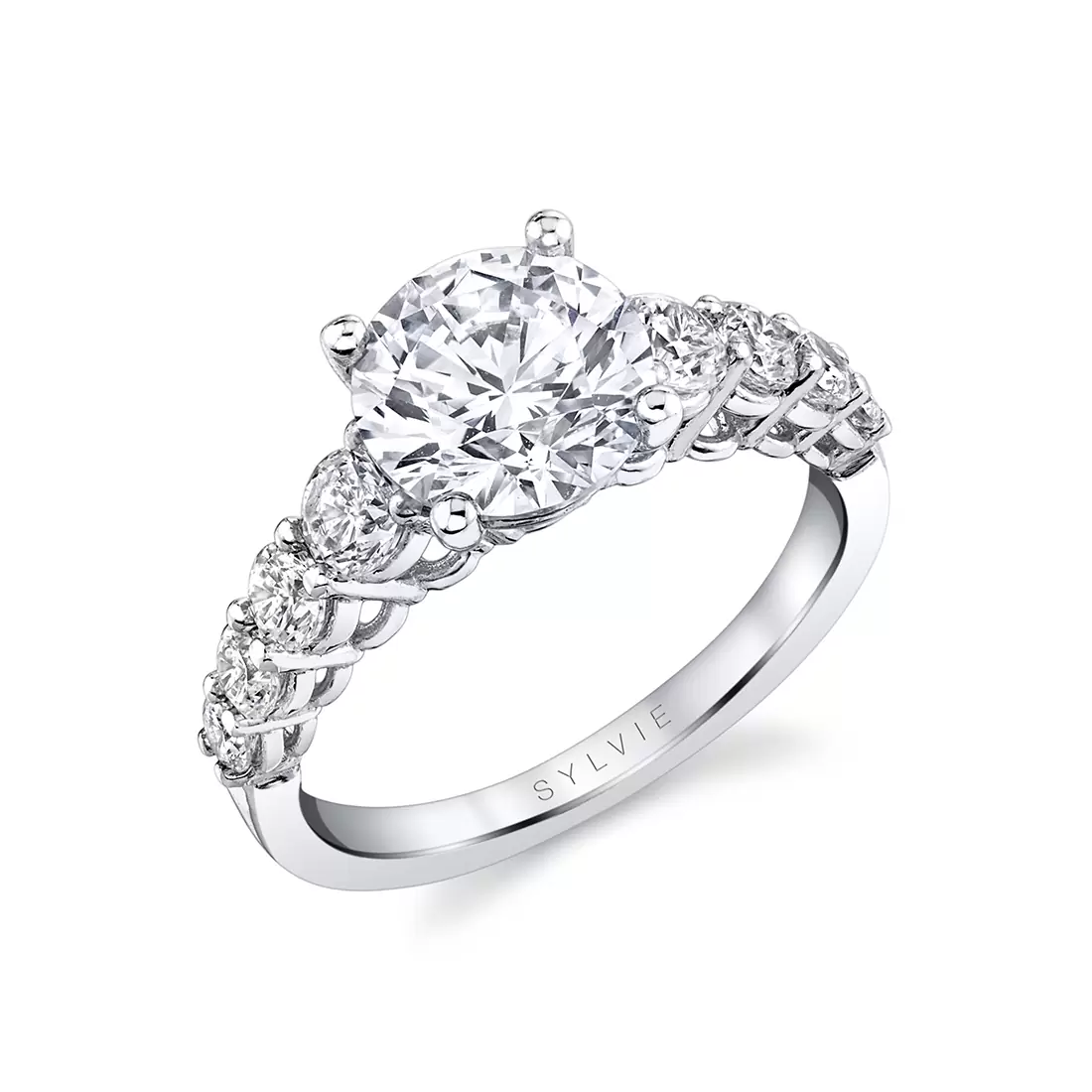 White Gold Round Cut Thick Classic Engagement Ring - Colbie