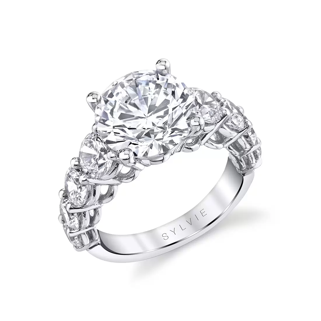 White Gold Round Cut Thick Classic Engagement Ring - Constance
