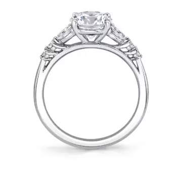 White Gold Round Cut Multi Side Stone Engagement Ring - Galena