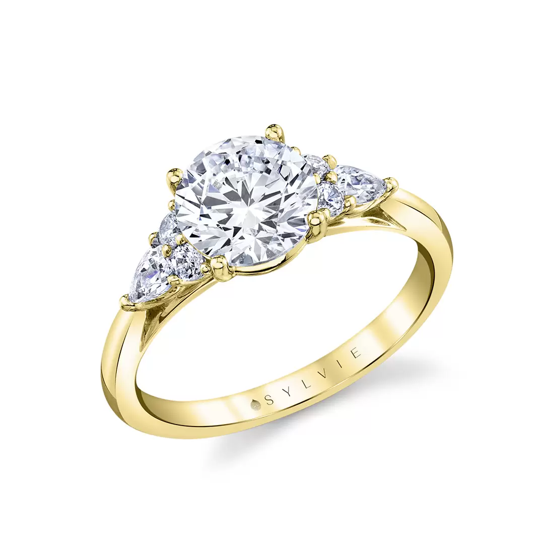 yellow gold multi side stone engagement ring