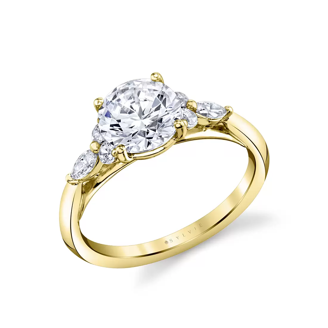 yellow gold multi side stone engagement ring linnea