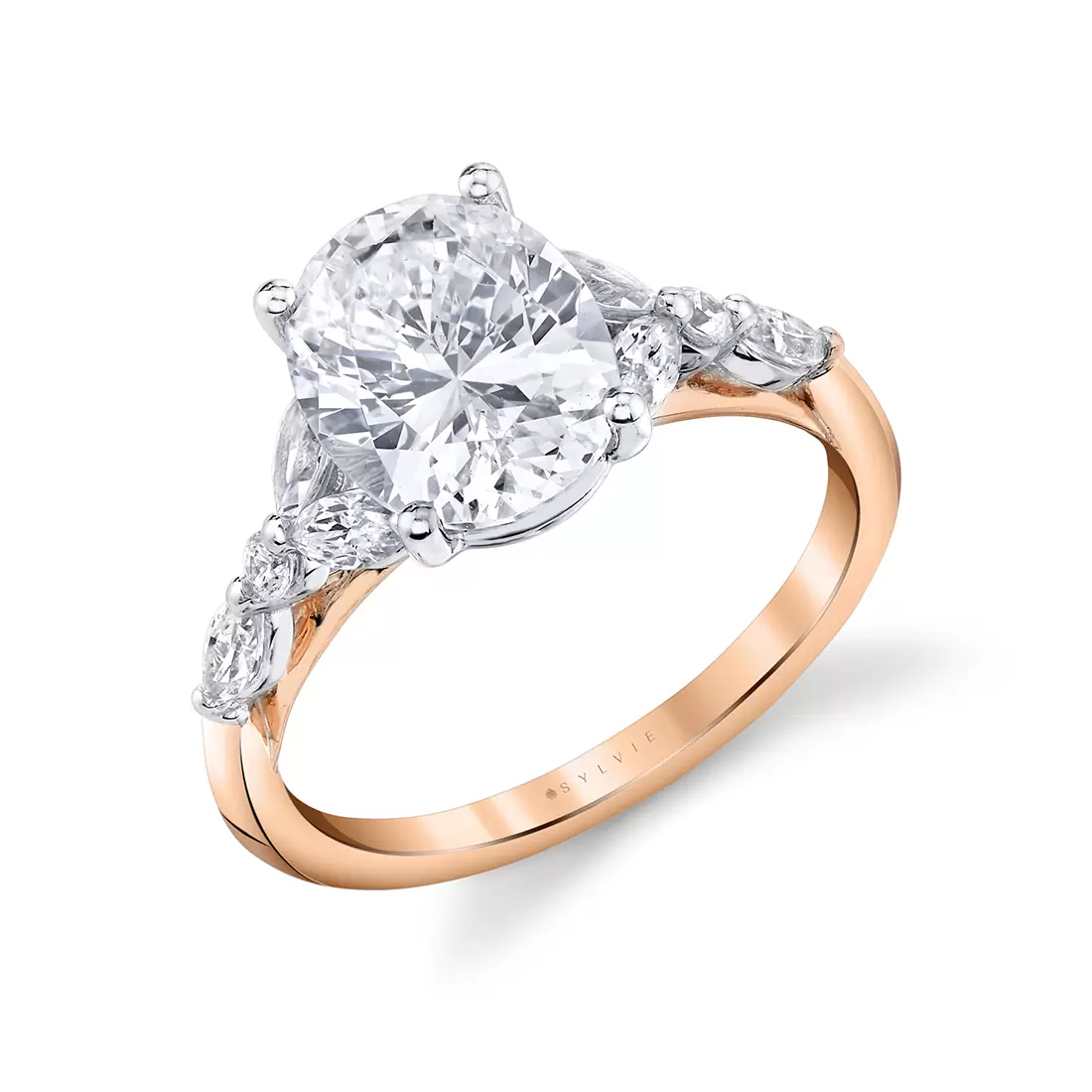 White Gold Oval Cut Two Tone Multi Stone Engagement Ring - Selina