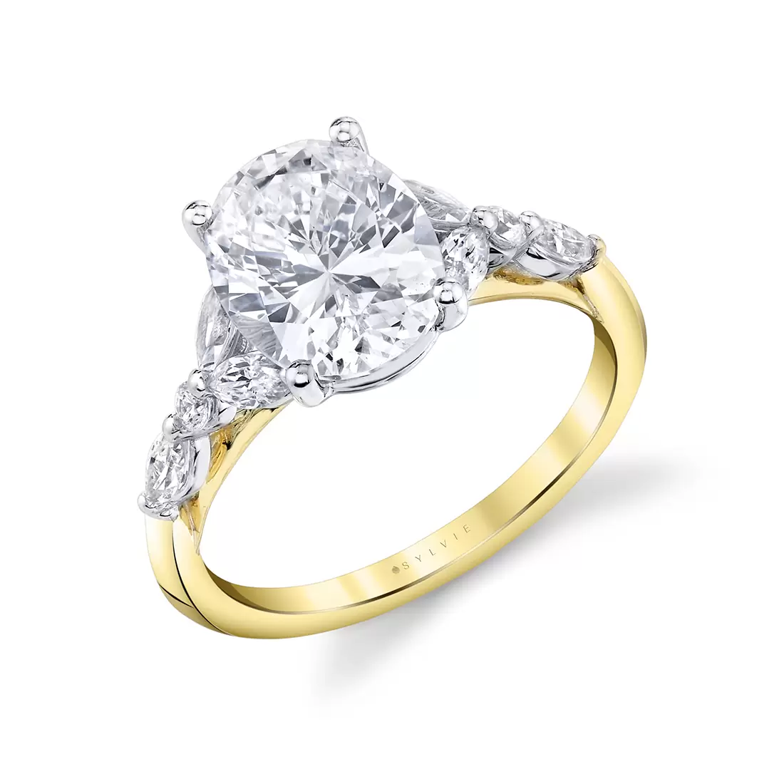 two tone nine stone engagement ring