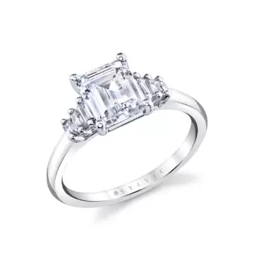 White Gold Emerald Cut Seven Stone Engagement Ring - Willa