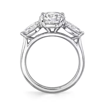 White Gold Round Cut Unique Three Stone Engagement Ring - Arya