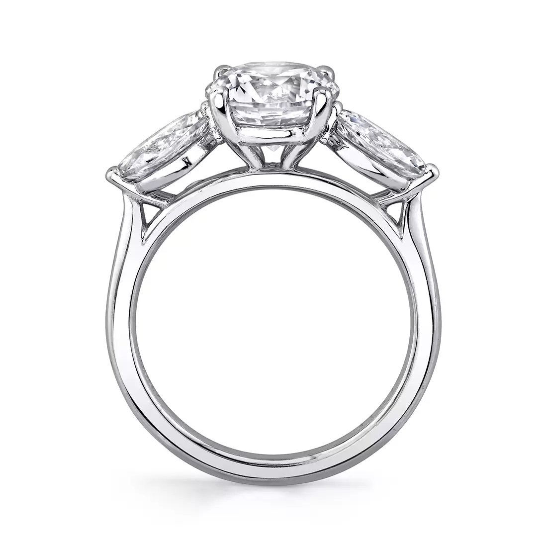 white gold unique three stone engagement ring profile view