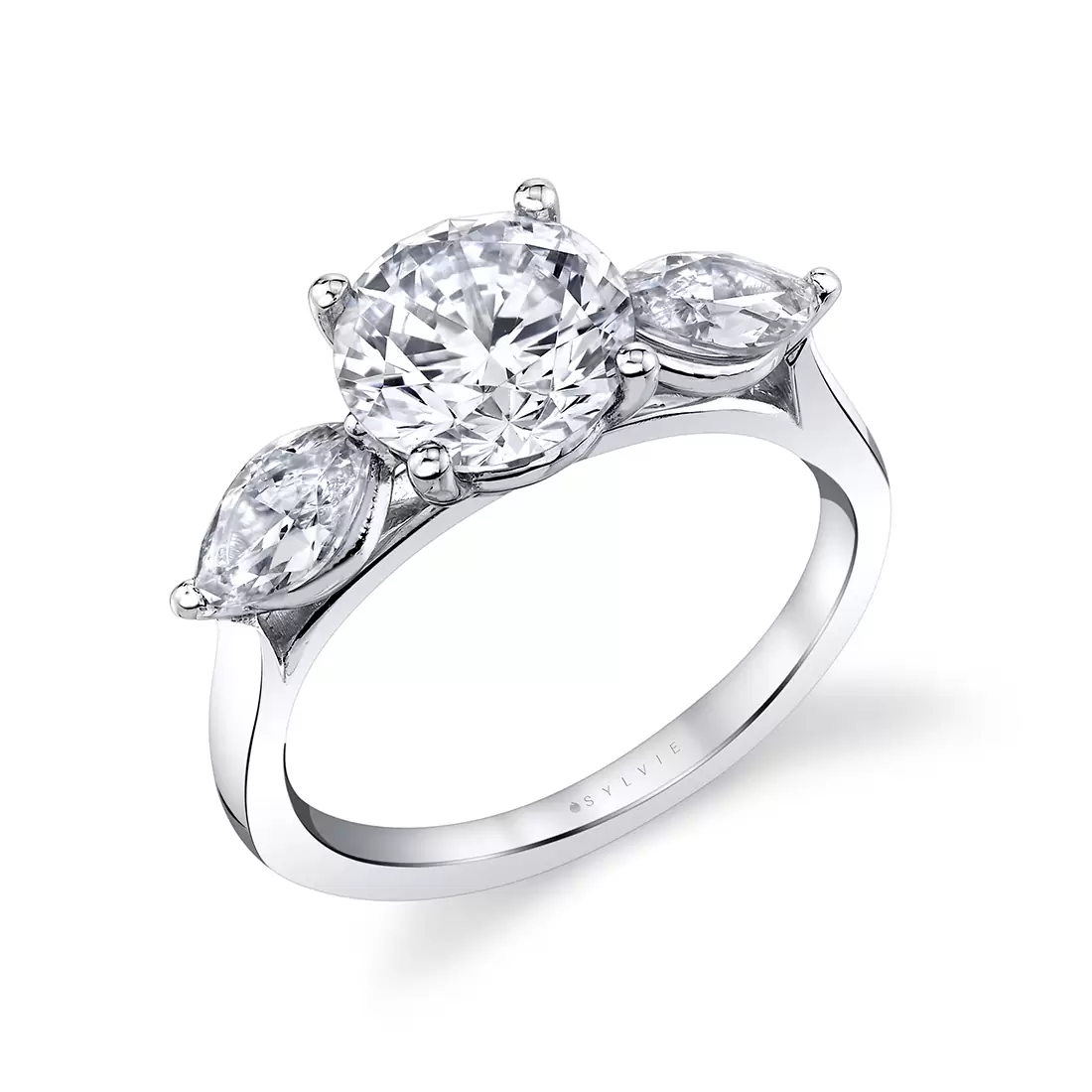 white gold unique three stone engagement ring