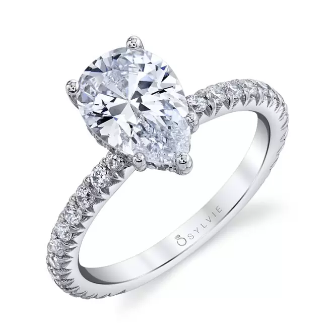 White Gold Pear Cut Classic Hidden Halo Engagement Ring