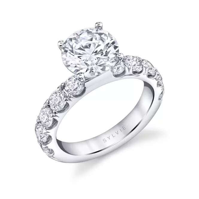 Round Cut White Gold Classic Engagement Ring - Octavie