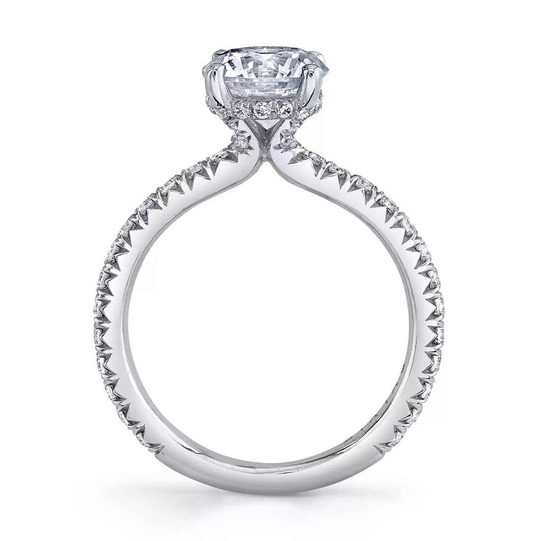 white gold classic hidden halo engagement ring profile view