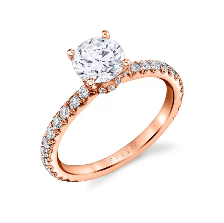 rose gold classic hidden halo collar engagement ring