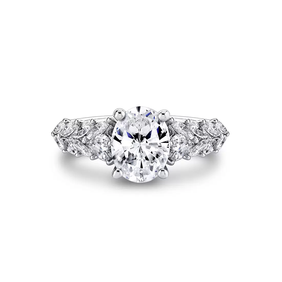 White Gold Tulira Flared Marquise Floral Inspired Engagement Ring - Camellia