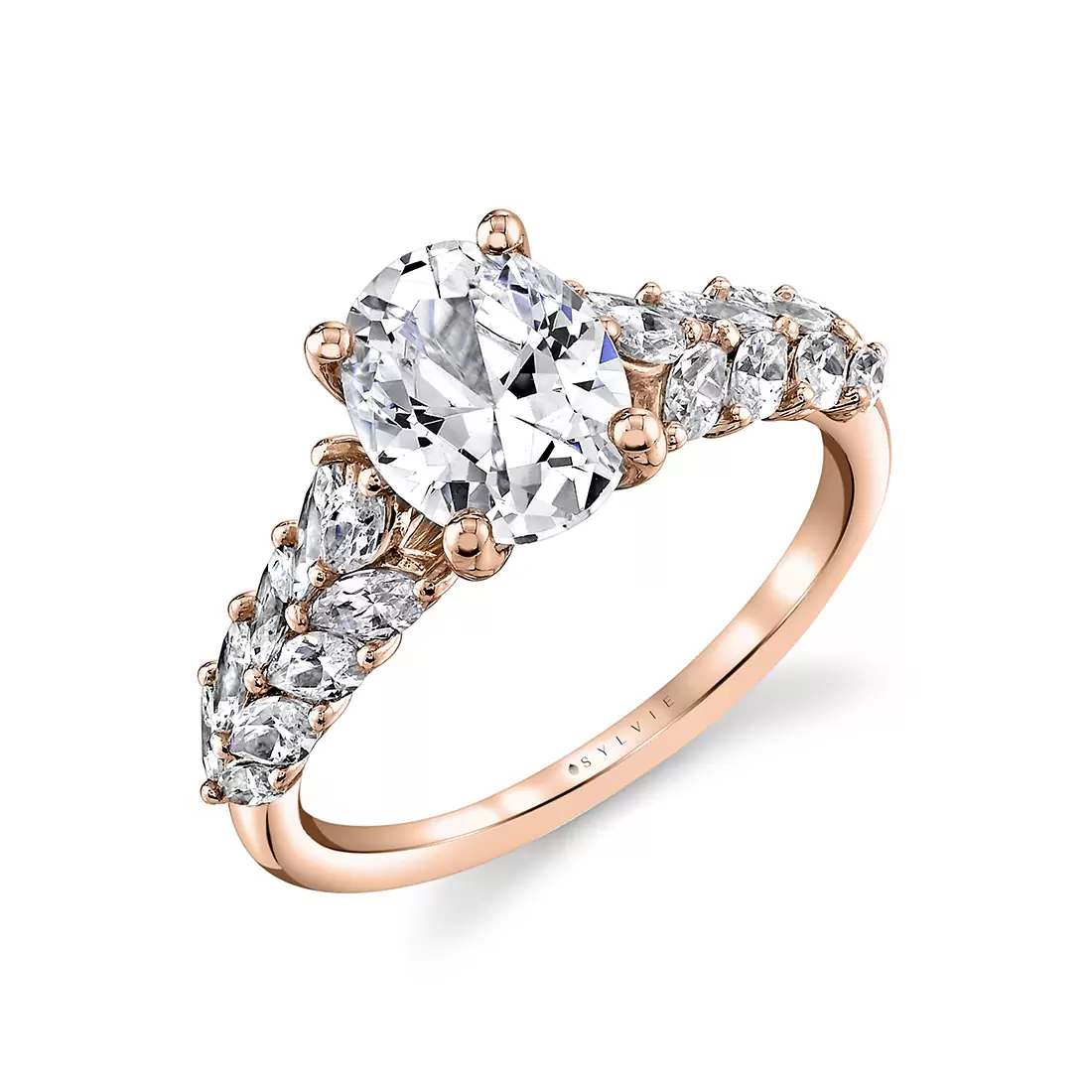 White Gold Tulira Flared Marquise Floral Inspired Engagement Ring - Camellia